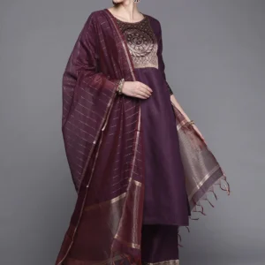 Traditional Indian Clothing 3-piece Jacquard Set And A Medium Length Cotton Blend Set In Purple Indian Saree Indian Sari