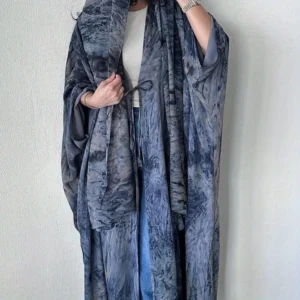 Middle Eastern Tie Dye Loose Abaya Full Sleeve Open Front Abayas Turkey Kaftan Arabian Maxi Dresses Women Jilbabs Without Hijab