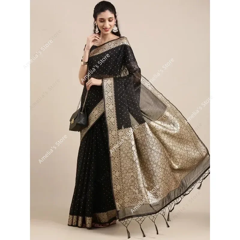 Indian Saree Dress for Women Ethnic Party Costume Traditional Sari Wedding Reception/Bharatanatyam Dance Performance No Tops - Image 4