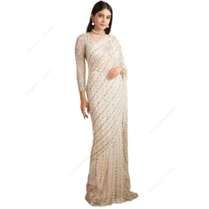 Indian Traditional Saree for Women Sequined Ethnic Dance Costume Bollywood Performance Sari Stage Outfit India Dress No Tops