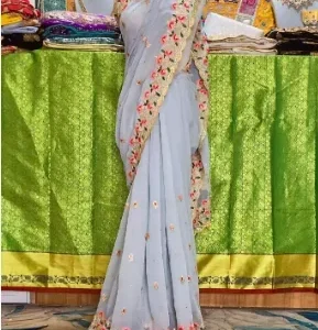 India Nepal Heavy Industries Embroidered Nail Beads 6-meter Sari