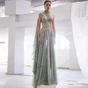 Saree Style Women Dresses Backless Applique Custom Party Prom Gowns Beads Chiffon See Through Party Dress Off Shoulder Lace