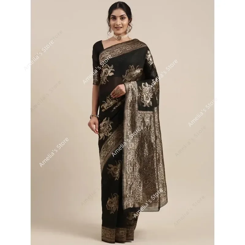 Indian Saree Dress for Women Ethnic Party Costume Traditional Sari Wedding Reception/Bharatanatyam Dance Performance No Tops - Image 5