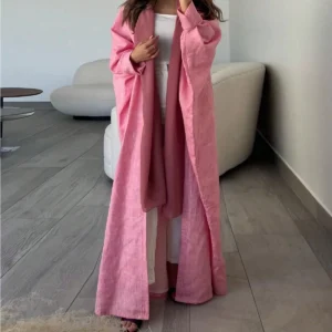 Full Sleeve Solid Loose Abaya Muslim Women Open Front Abayas Casual Kaftans Maxi Dresses Jilbabs Middle-East Ethnic Clothing